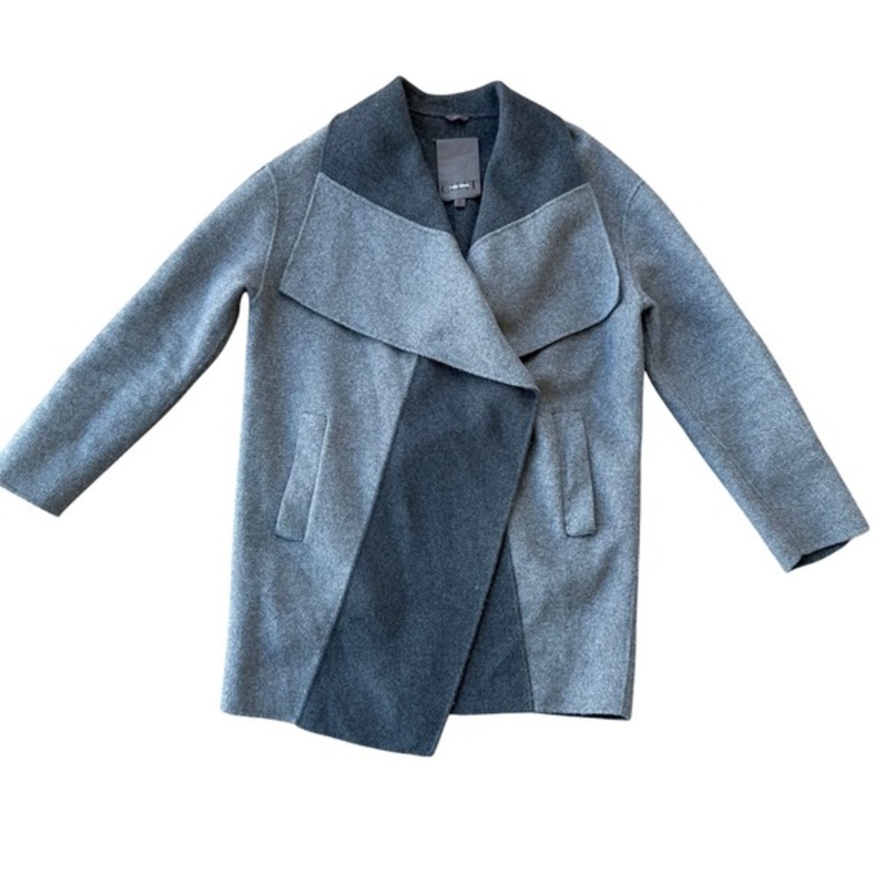 Vera Wang Wool Blend Colorblock Draped Coat M Gray Modern Uniform Minimalist